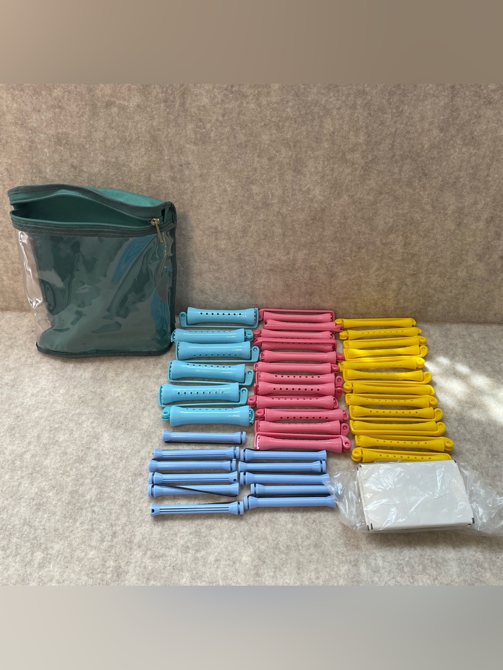 Vintage lot 41 perm Rods Plastic Clip/rubber Swing Arm Rollers papers bag